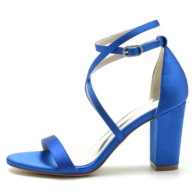 Open Toe Satin Block Heel Sandals for Women
