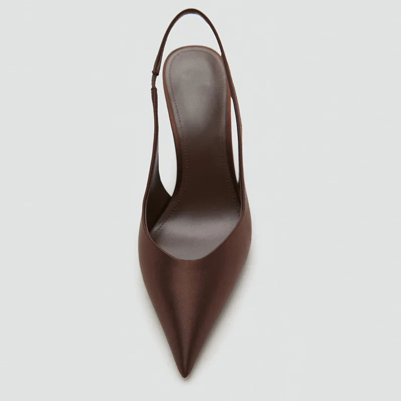 Pointed Toe Satin Slingback Stiletto Heels for Women