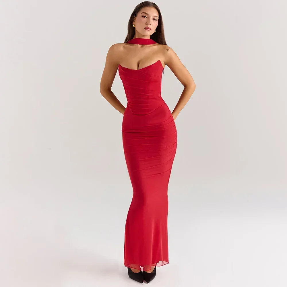 Strapless Wedding Guest Maxi Dress Set for Women