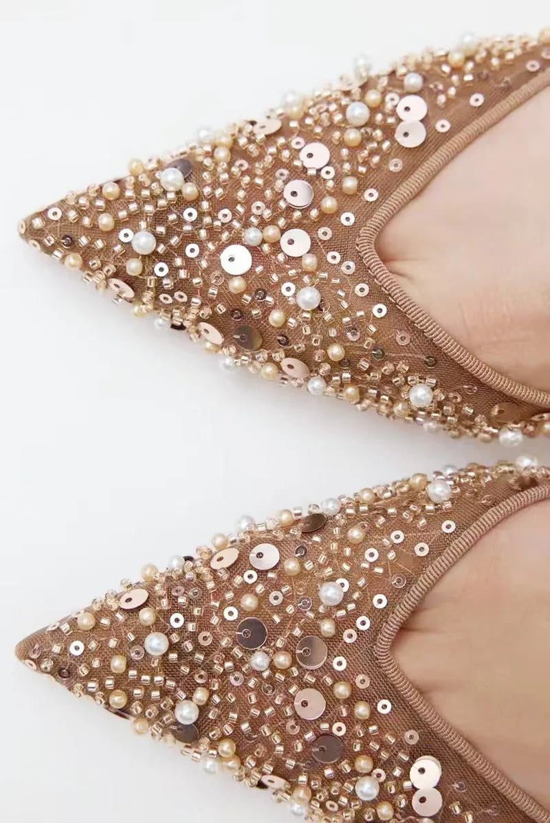 Pointed Toe Embellished Slingback Heels for Women