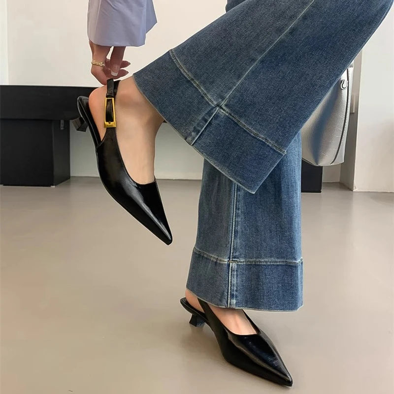 Pointed Toe Kitten Heels Mules for Women