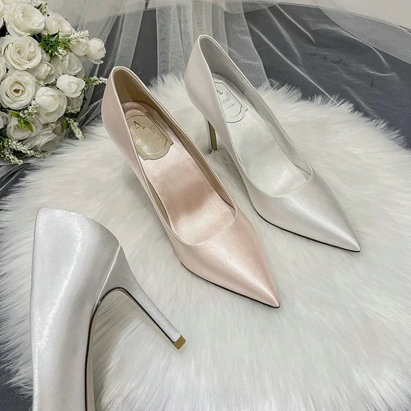 Pointed Toe Satin Stiletto Heels for Women