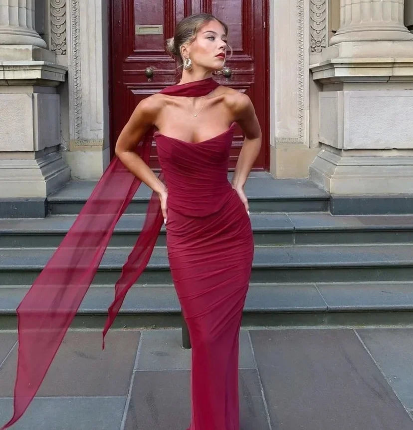 Strapless Wedding Guest Maxi Dress Set for Women