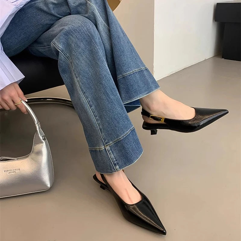 Pointed Toe Kitten Heels Mules for Women