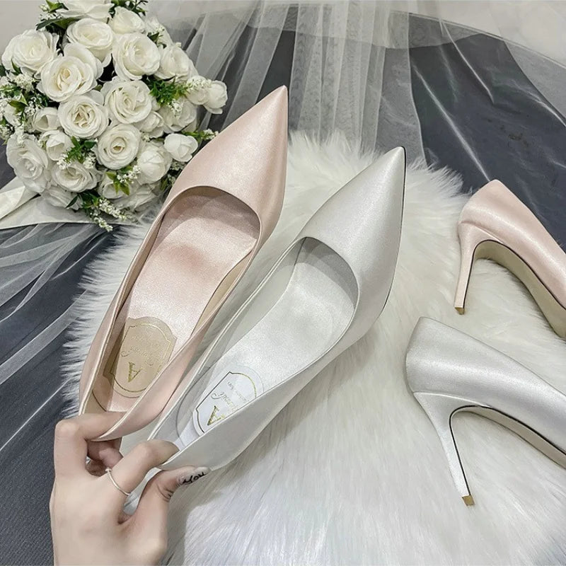 Pointed Toe Satin Stiletto Heels for Women