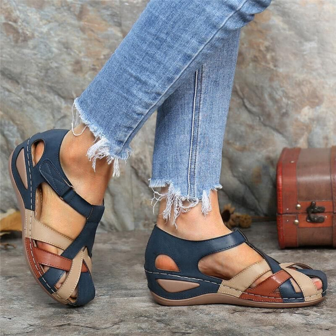 Closed Toe Wedge Sandals with Crisscross Straps for Women