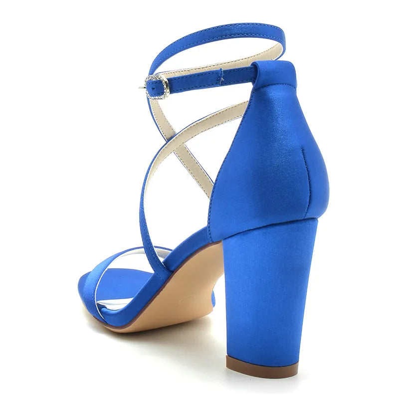 Open Toe Satin Block Heel Sandals for Women