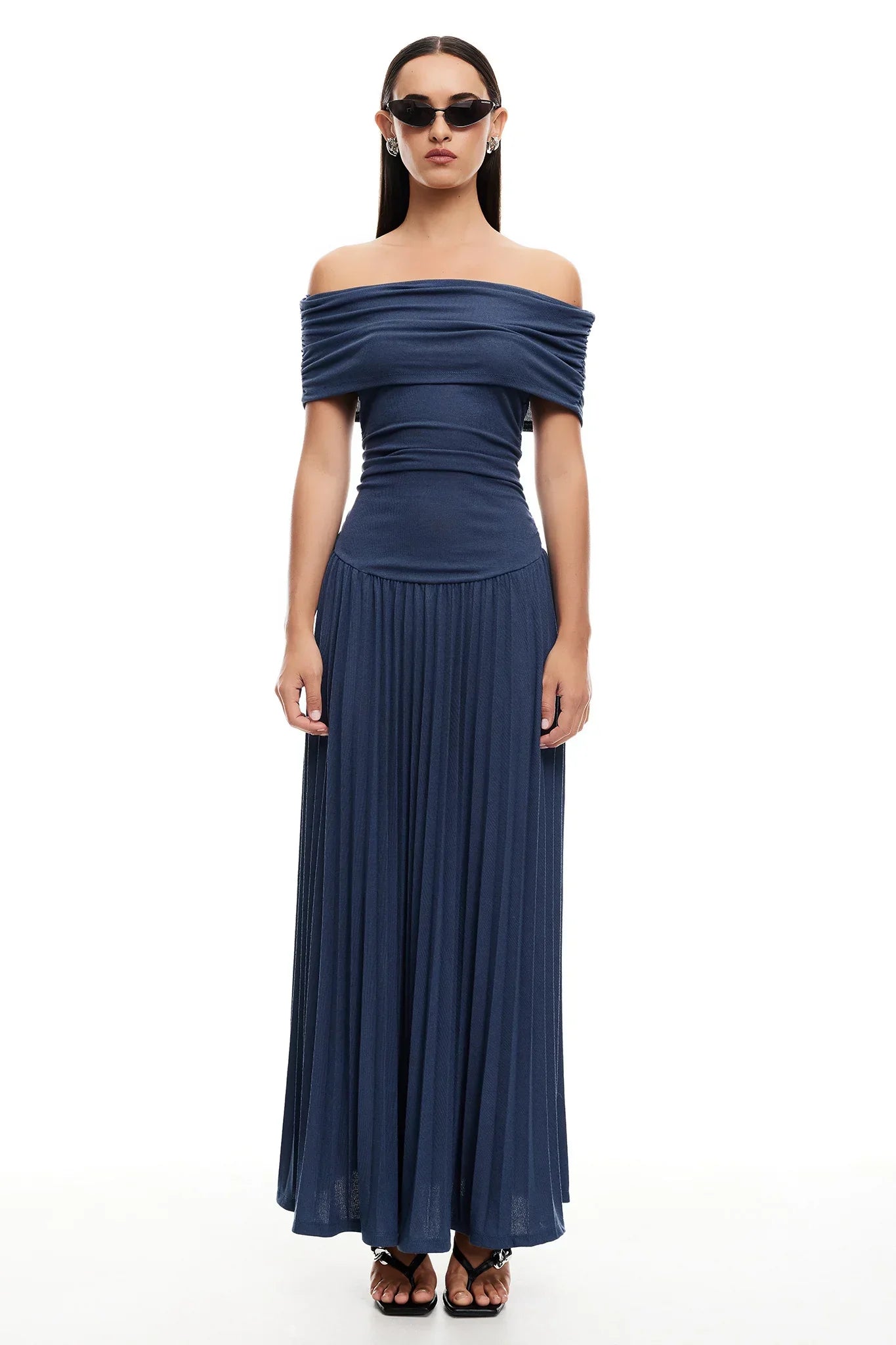 Off-Shoulder Pleated Maxi Dress Wedding Guest for Women