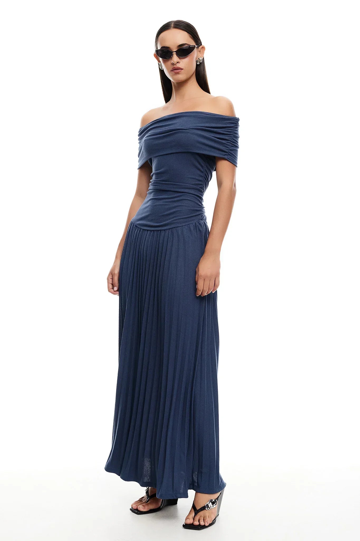 Off-Shoulder Pleated Maxi Dress Wedding Guest for Women