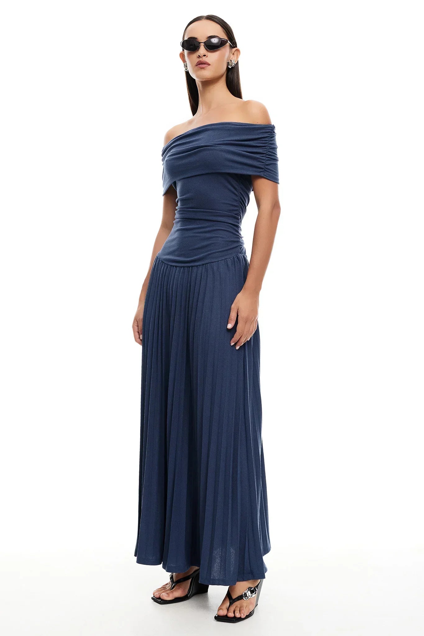 Off-Shoulder Pleated Maxi Dress Wedding Guest for Women