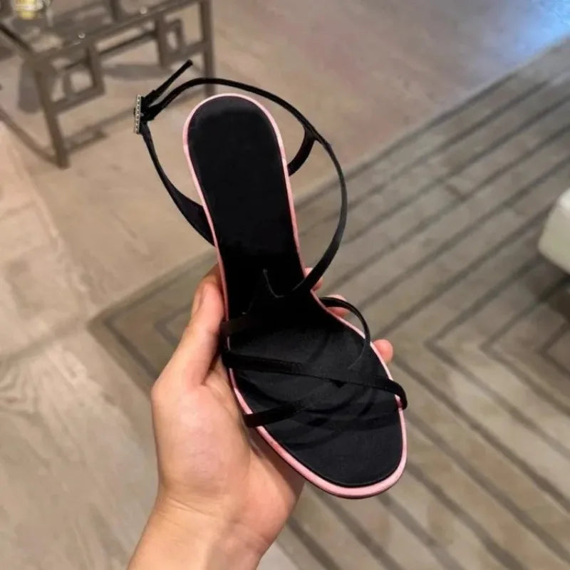 Satin Platform Stiletto Sandals with Ankle Strap for Women