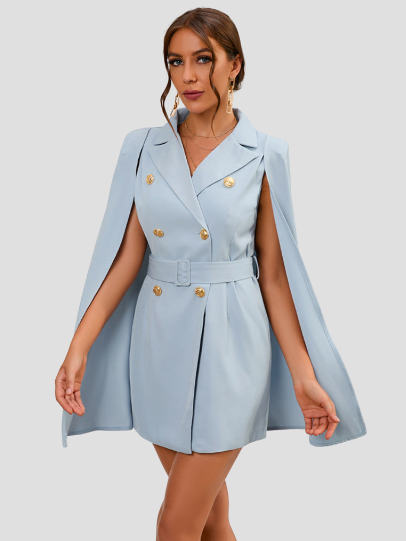 Cape Blazer Dress with Notch Collar for Women