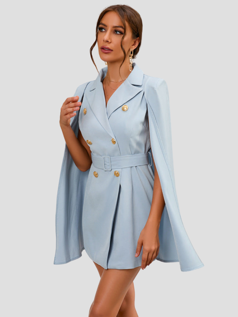 Cape Blazer Dress with Notch Collar for Women