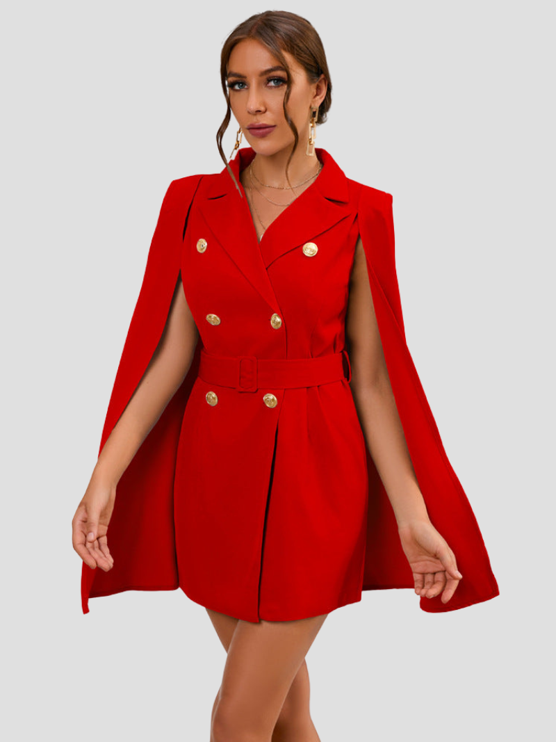 Cape Blazer Dress with Notch Collar for Women