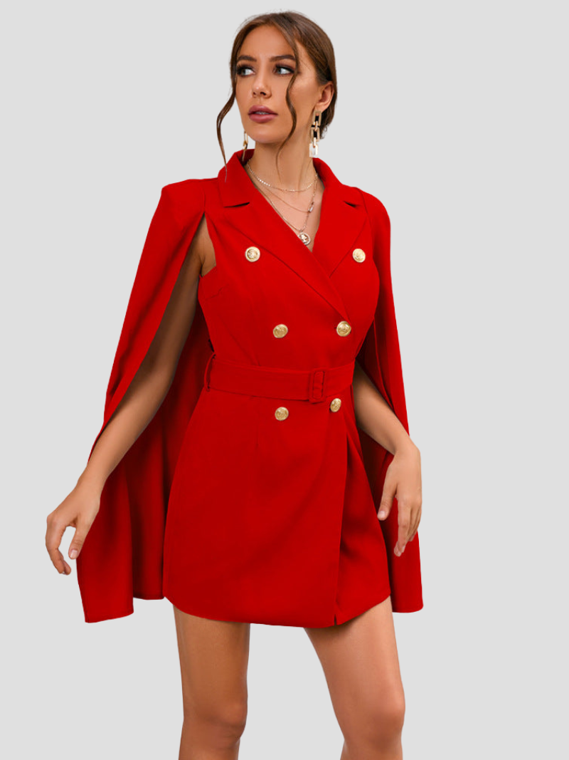 Cape Blazer Dress with Notch Collar for Women