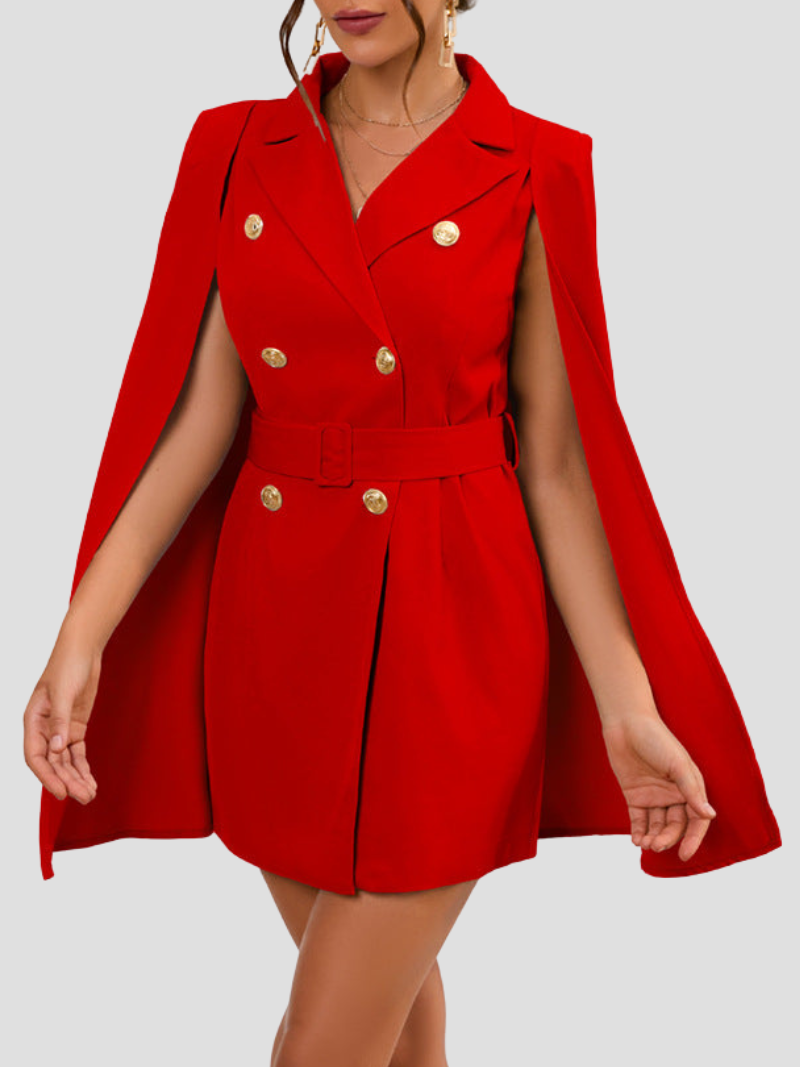 Cape Blazer Dress with Notch Collar for Women