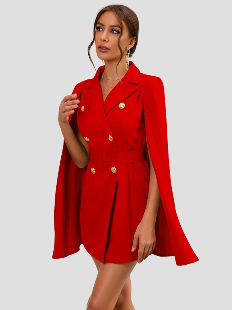 Cape Blazer Dress with Notch Collar for Women