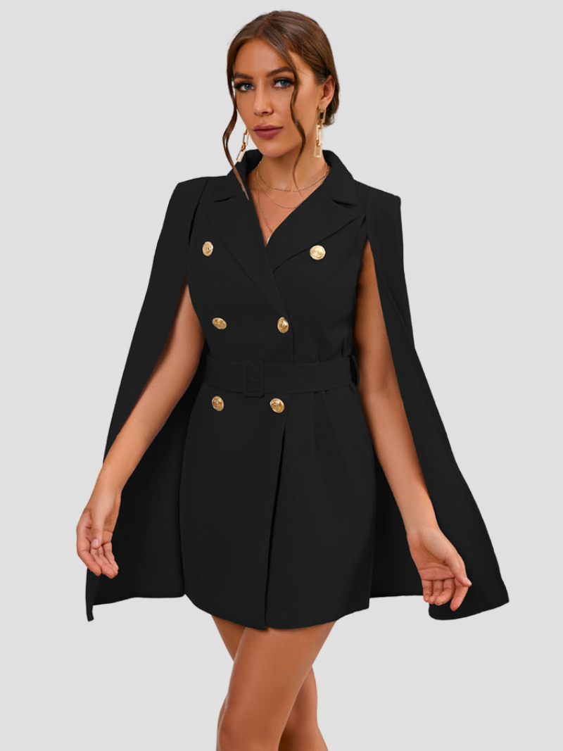 Cape Blazer Dress with Notch Collar for Women