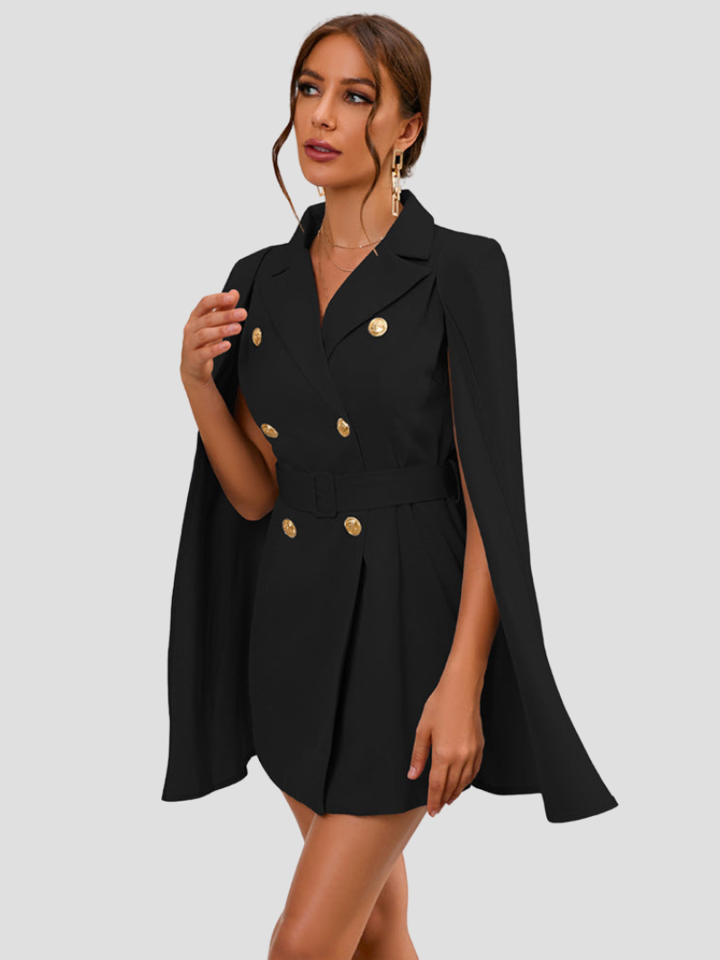 Cape Blazer Dress with Notch Collar for Women