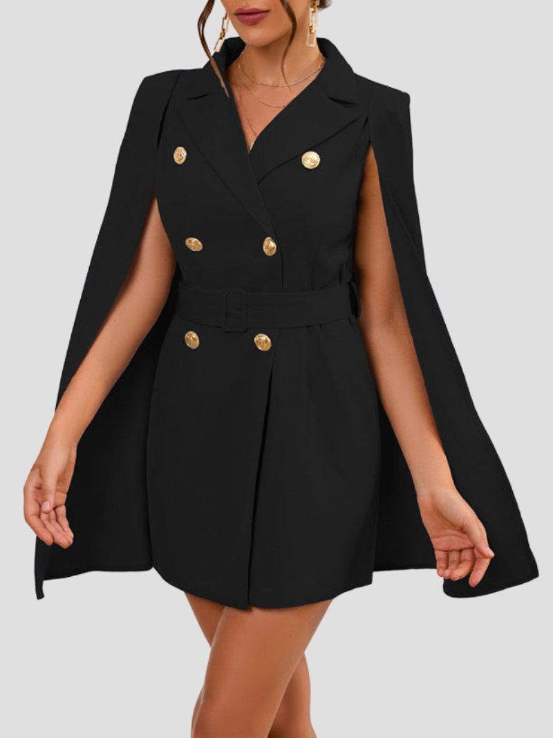 Cape Blazer Dress with Notch Collar for Women