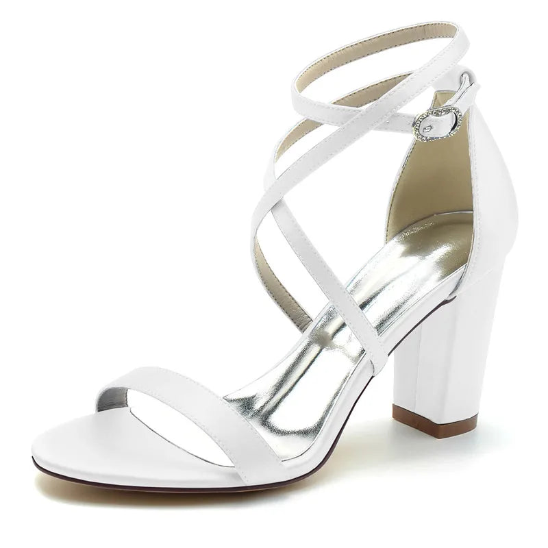 Open Toe Satin Block Heel Sandals for Women