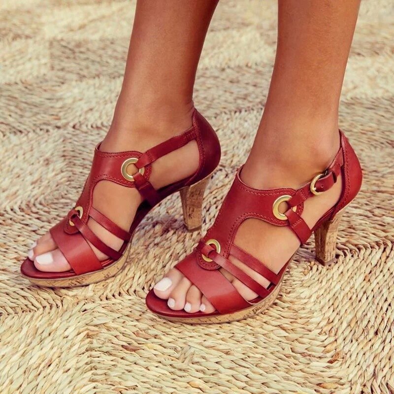 Heeled Open Toe Sandals with T-Straps for Women