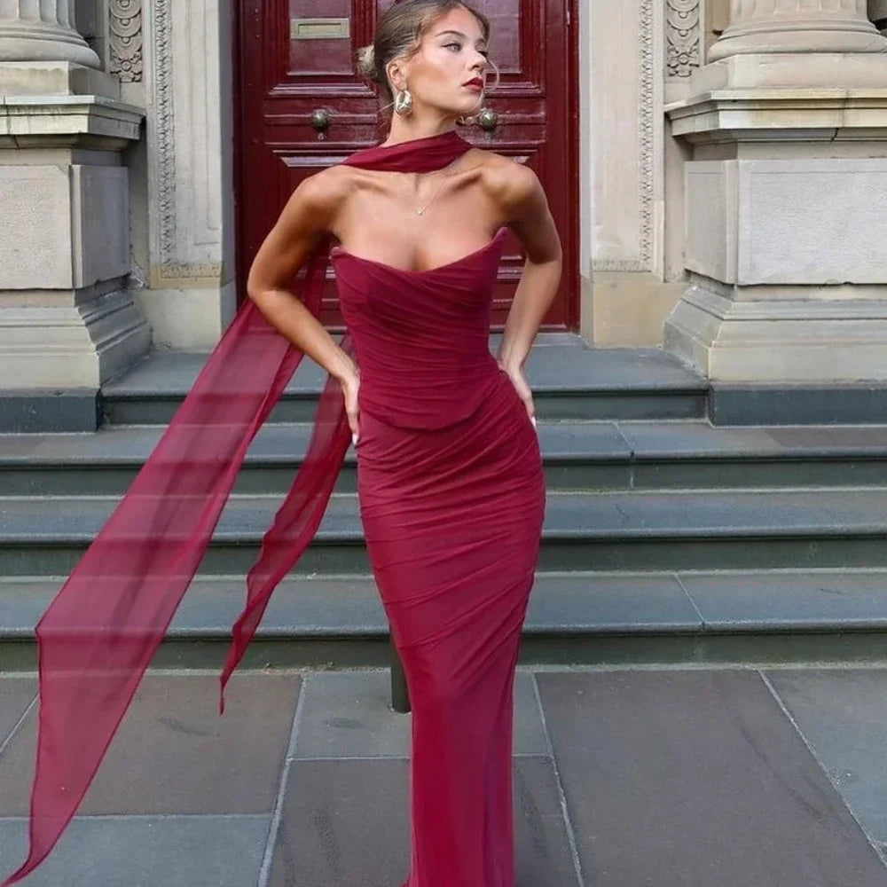 Strapless Wedding Guest Maxi Dress Set for Women