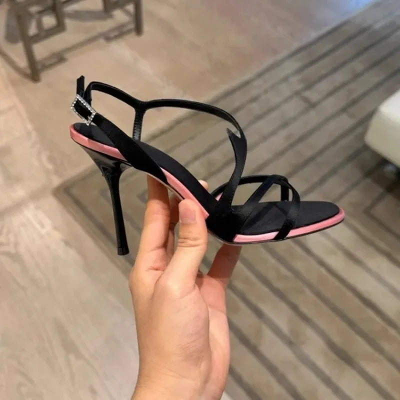 Satin Platform Stiletto Sandals with Ankle Strap for Women
