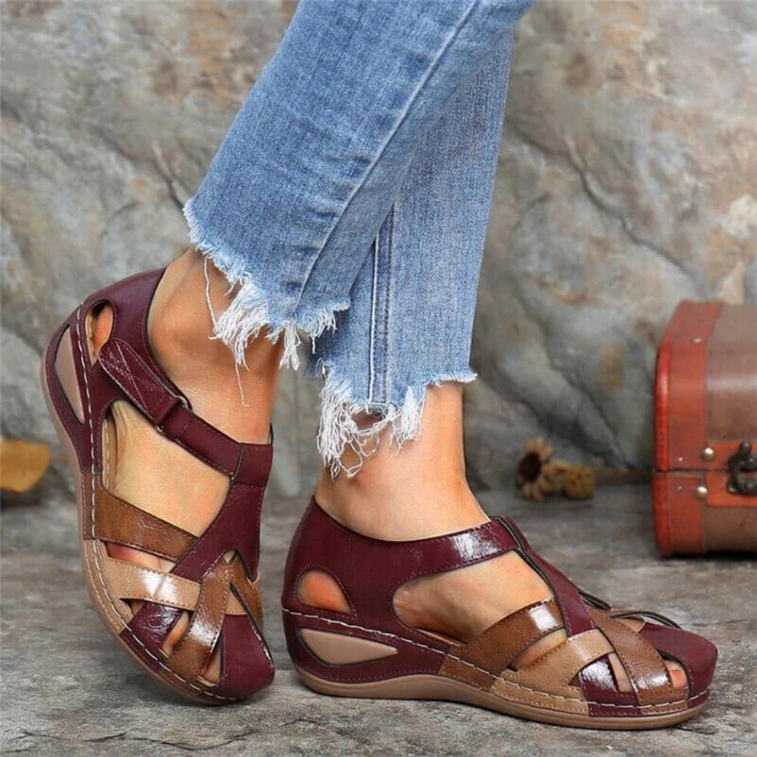 Closed Toe Wedge Sandals with Crisscross Straps for Women