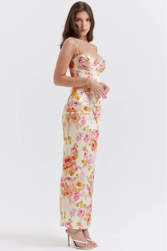 Sweetheart Spaghetti Strap Floral Wedding Guest Maxi Dress for Women