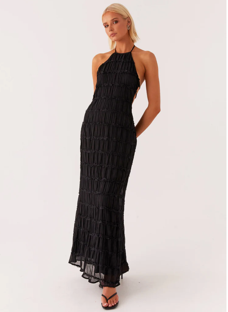 Halter Neck Pleated Wedding Guest Maxi Dress for Women