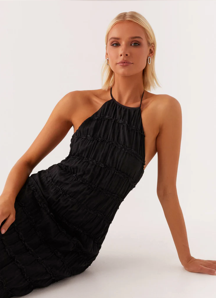 Halter Neck Pleated Wedding Guest Maxi Dress for Women
