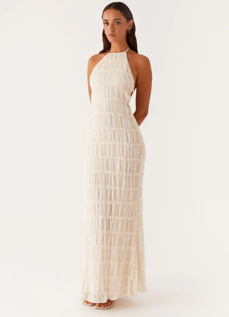 Halter Neck Pleated Wedding Guest Maxi Dress for Women