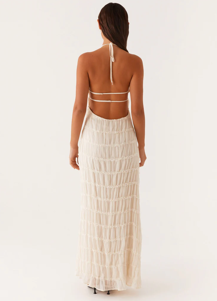 Halter Neck Pleated Wedding Guest Maxi Dress for Women