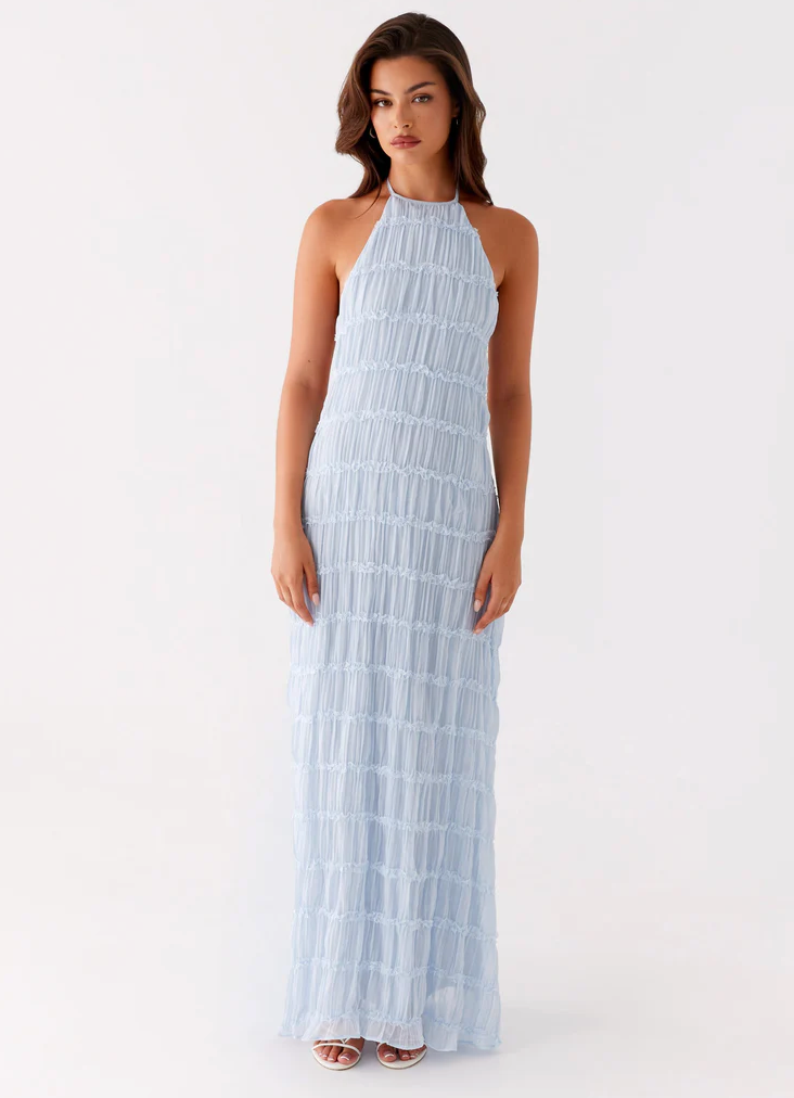 Halter Neck Pleated Wedding Guest Maxi Dress for Women