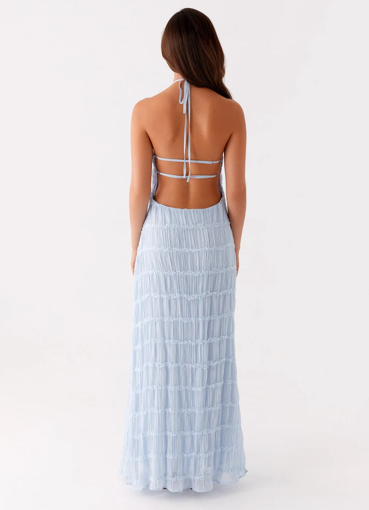 Halter Neck Pleated Wedding Guest Maxi Dress for Women
