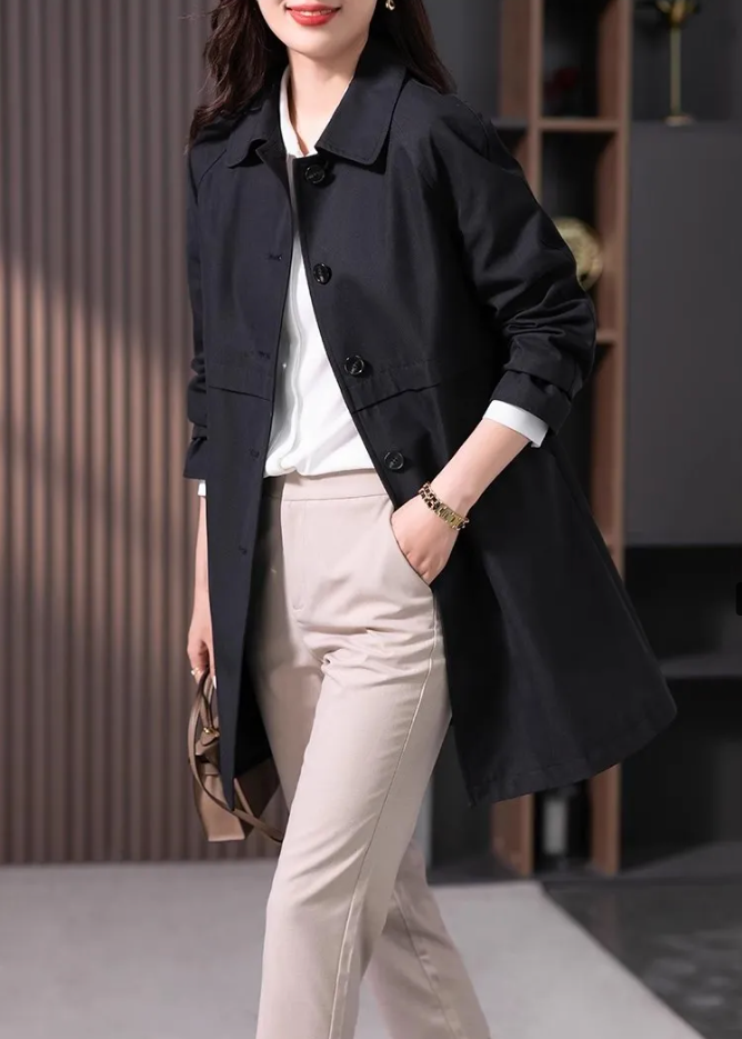 Classic Single Button Short Trench Coat for Women
