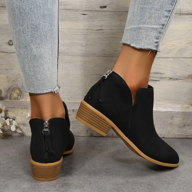 Suede Pointed Toe Ankle Boots with Zipper Back for Women