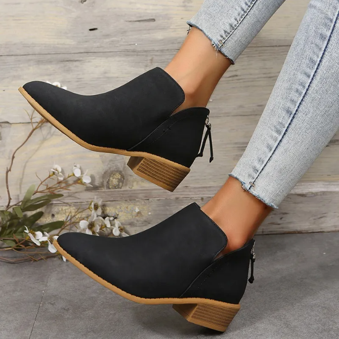 Suede Pointed Toe Ankle Boots with Zipper Back for Women
