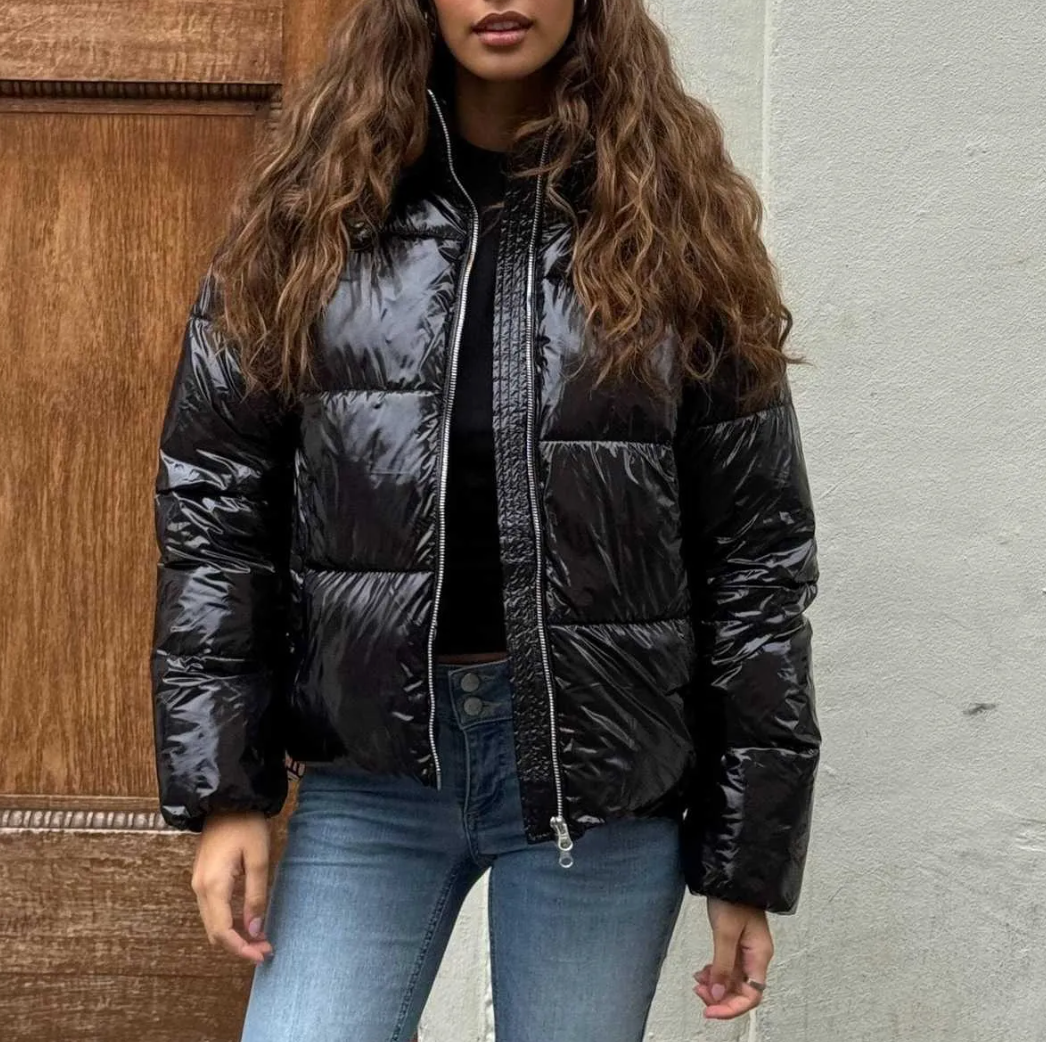 Glossy Hooded Puffer Jacket for Women