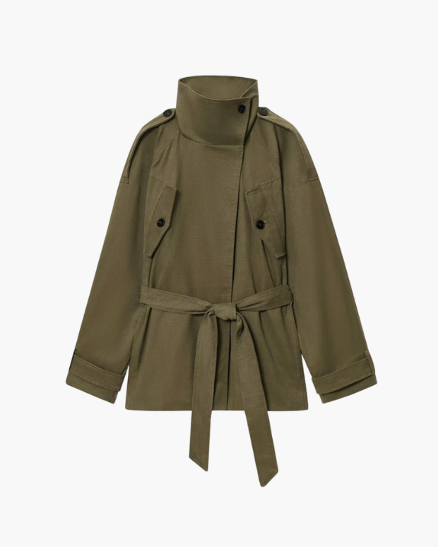 Oversized Tie Waist Short Trench Coat for Women