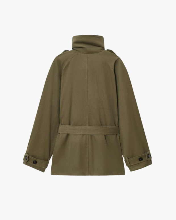 Oversized Tie Waist Short Trench Coat for Women