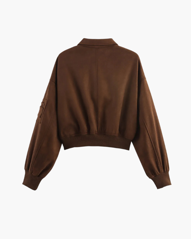 Oversized Faux Suede Short Bomber Jacket for Women
