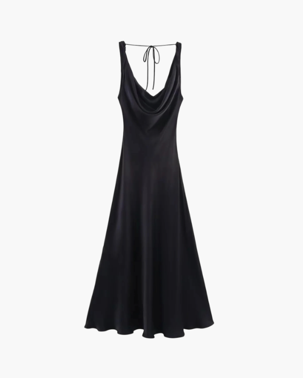Satin Cowl Neck Maxi Evening Dress for Women