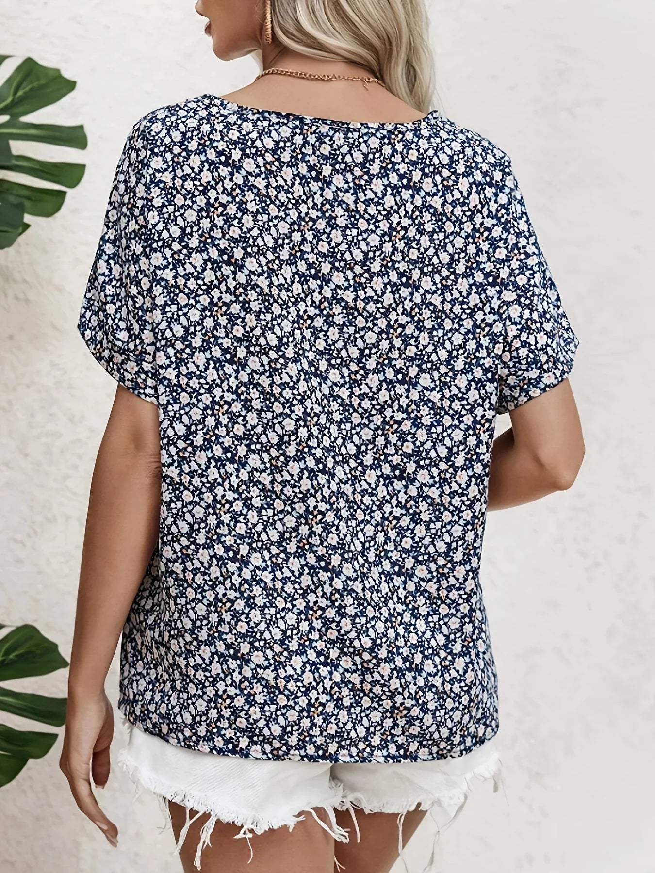 Floral Print Short Sleeve Blouse for Women