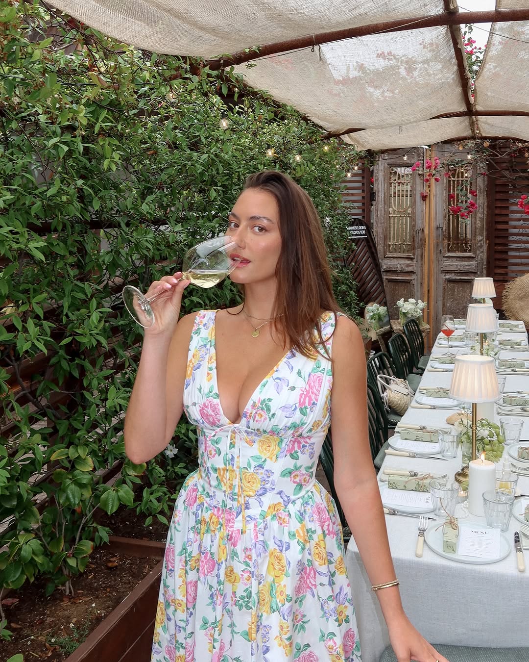 V-Neck A-Line Wedding Guest Midi Dress for Women