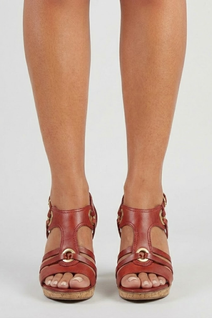 Open Toe Sandals with Cork Heel for Women