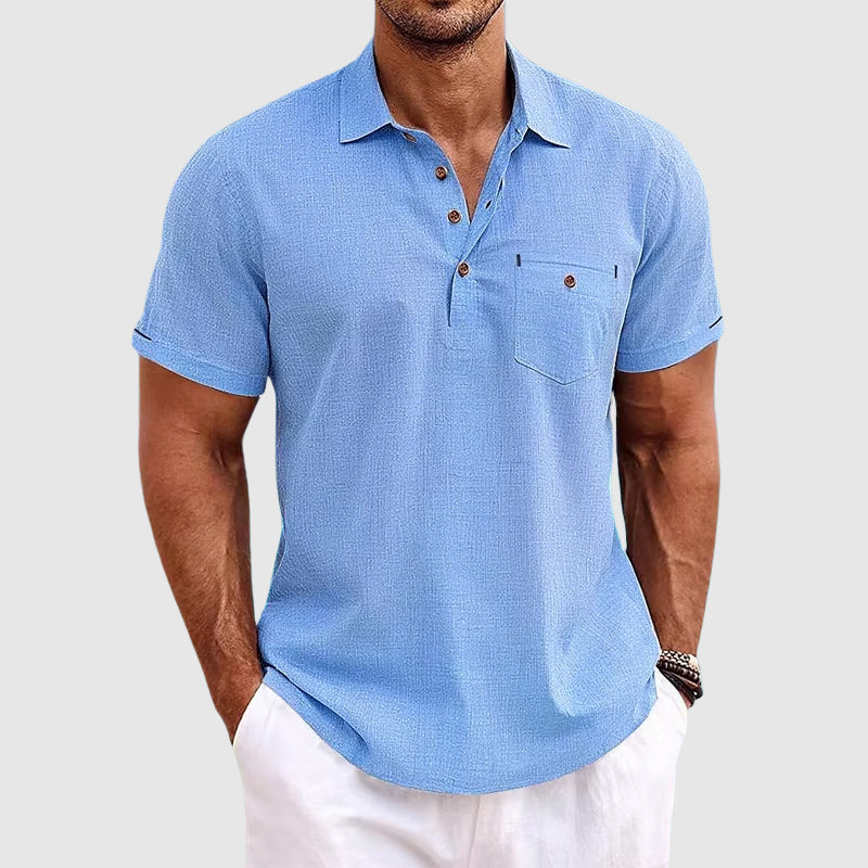 Short Sleeve Linen Polo Shirt for Men