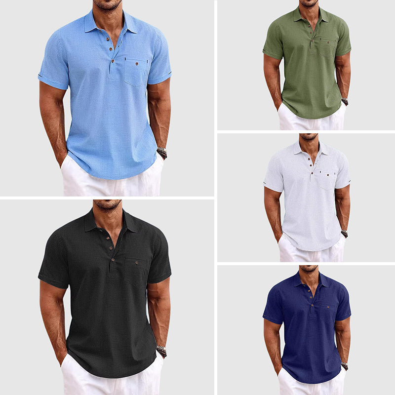 Short Sleeve Linen Polo Shirt for Men