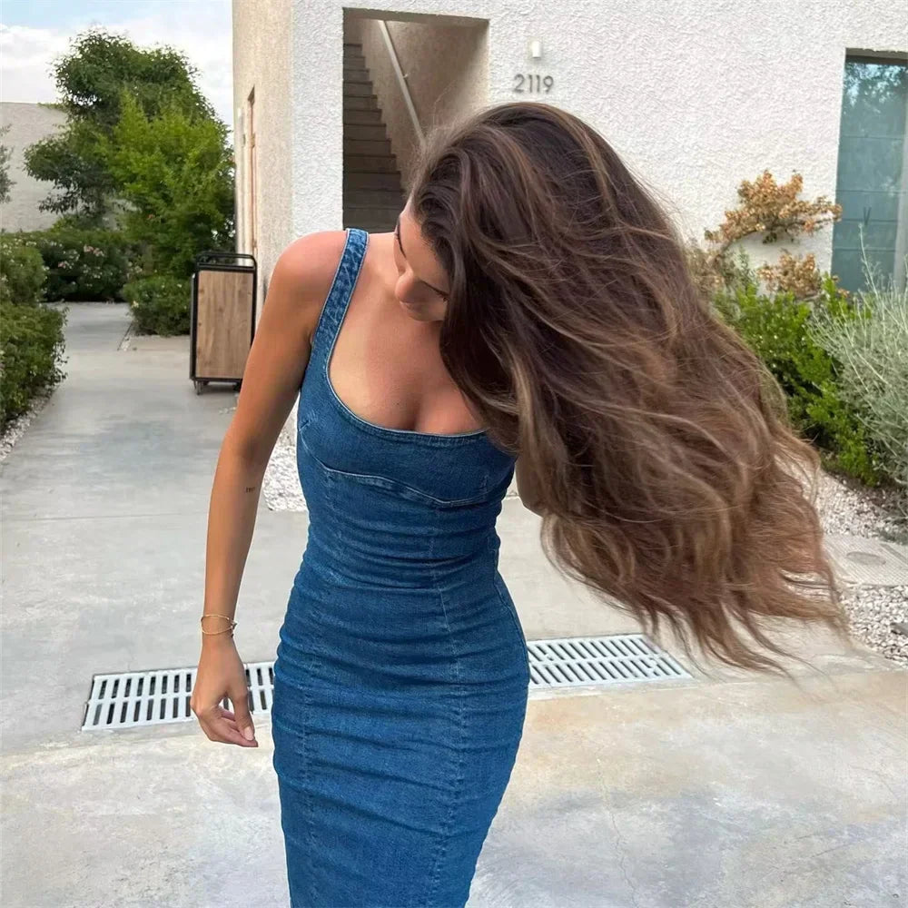 Sleeveless Denim Maxi Dress for Women